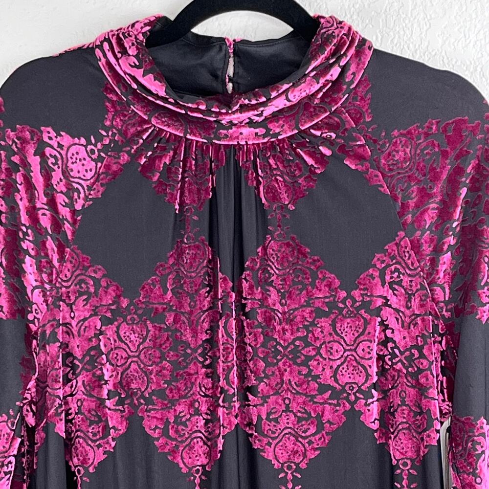 Vince Camuto Magenta Burnout Velvet Mock Neck Balloon Sleeve Mini Dress 16 NWT - Picture 6 of 14
